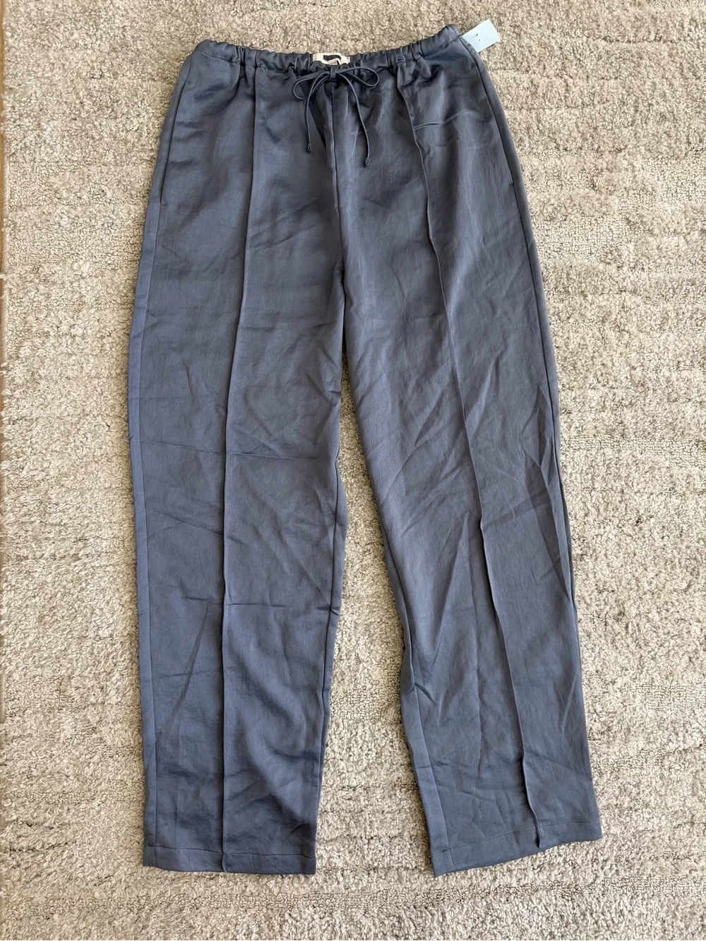 NWT Madewell Size XS Pintucked Slim Satin Pull-On Pants in Sunfaded Indigo